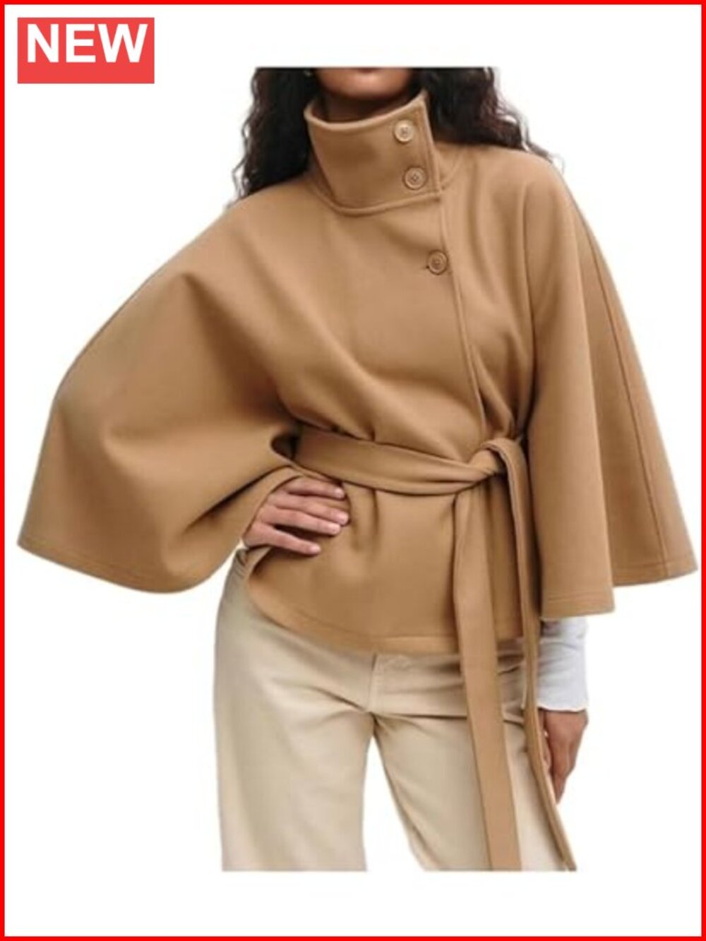 Batwing Sleeve Poncho Cape Wool Blend Winter Coat
